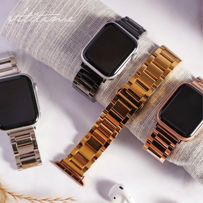 【完全計時】錶帶館│38/40/42/44mm Apple watch通用錶帶 三色三排316L不銹鋼鋼帶