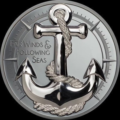 【海寧潮期貨】庫克2023年航海船大錨一帆風順2盎司高浮雕黑銀幣