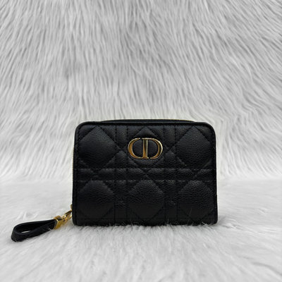 Dior S5032 CARO 黑色荔枝皮 拉鍊 短夾 零錢包 信用卡夾 皮夾 錢包