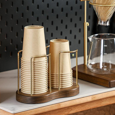 一次性杯架高檔紙杯架取杯架子取杯器收納水杯置物架實木黃銅桌面