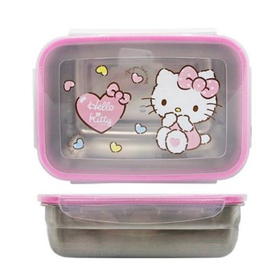 ♥小公主日本精品♥ HELLO KITTY 凱蒂貓樂扣不鏽鋼保鮮盒(1310ML) ~2