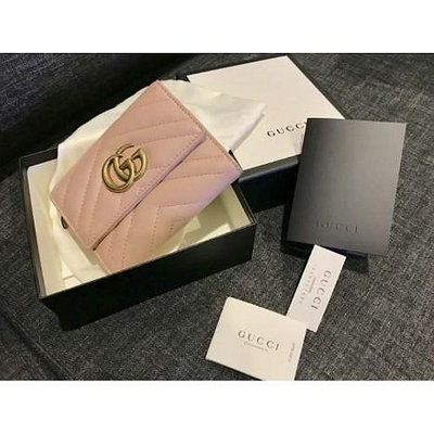 GUCCI GG Marmont matelassé wallet 粉色皮夾(正品/精品店購