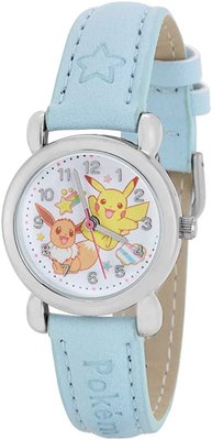 日本正版 J-AXIS 寶可夢 神奇寶貝 皮卡丘 伊布 手錶 皮革錶帶 PM-HA01-LBL 日本代購