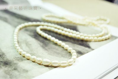 【東采藝術珠寶】天然珍珠項鍊 橢圓珍珠長鍊 NPE00012 早期老件 天然珍珠每顆顏色稍微不同