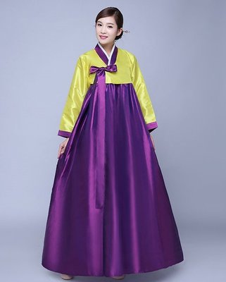 高雄艾蜜莉戲劇服裝表演服*韓服-傳統古典長款韓服-黃衣紫裙款*購買價$900元/出租價$400元