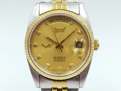 【Ogival】Ogival 愛其華 金色鑽面自動半金/不銹鋼 日期星期顯示 經典男錶款 3032M