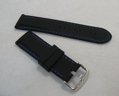 GISELLE專為名錶黑色素點面雙藍線矽膠防水抗汗錶帶 男女專屬 24.22.20mm 矽膠帶【神梭鐘錶】