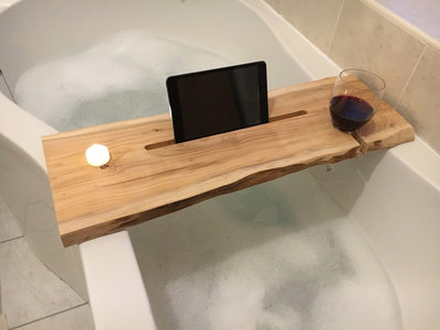 原木浴缸置物架北歐榆木隔板澡盆浴室收納架多功能一字隔板木板*特價