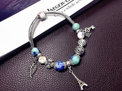 日韓時尚超美花朵粉晶藍沙月光貓眼石設計款單圈手鍊