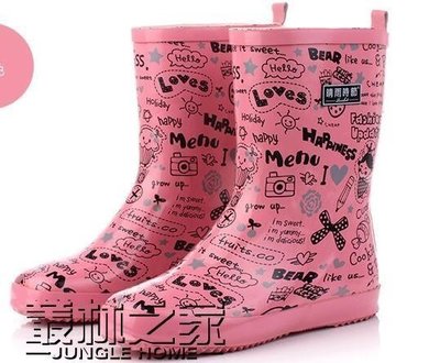 【熱賣下殺】歐美時尚涂鴉女士中筒雨鞋女式雨靴