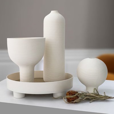 擺件 北歐創意簡約白色陶瓷花瓶客廳餐桌樣板房玄關裝飾擺件插花器套裝