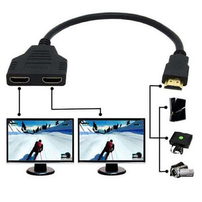現貨：HDMI 1對2分配器電纜公對母適配器電纜轉換器，用於HD GWH轉接頭