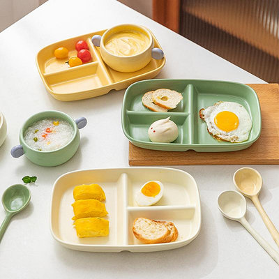 摩登主婦早餐分格盤子一人食餐具套裝高顏值陶瓷家用分隔兒童餐盤