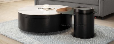 【N D Furniture】台南在地家具-MDF實木皮桶身桌面岩板/強玻大小茶几組合(可拆賣)YH
