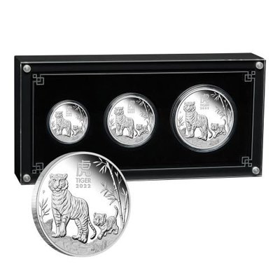 澳洲 紀念幣 2022 3.5oz 虎年生肖套幣組(Tiger 3 coin set) 銀幣 原廠原盒