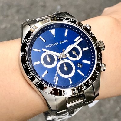 現貨 可自取 MICHAEL KORS MK8781 手錶 45mm 三眼計時 日期視窗 藍色面盤 鋼錶帶 男錶女錶