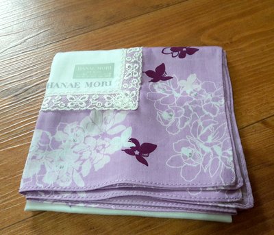 HANAE MORI 蝴蝶花卉粉紫蕾絲方巾(A216)