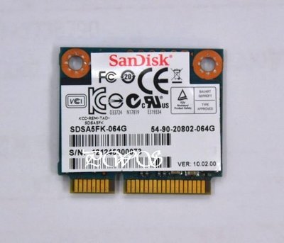 ☆【SanDisk mSATA SSD 64G U100 SDSA5FK-64G 固態硬碟 SSD 64GB 】☆特殊 半高 Half Slim Size