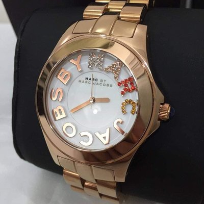 MARC BY MARC JACOBS Rivera 白色面錶盤 玫瑰金色不鏽鋼錶帶 石英 女士手錶 MBM3138