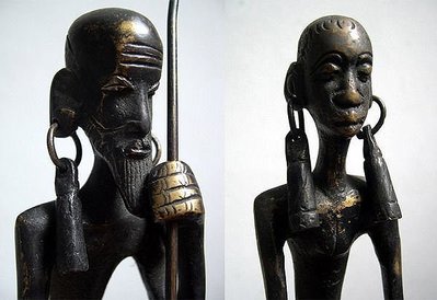 非洲藝術品非洲工藝品原住民工藝品老銅器老銅像非洲人像雕塑雕像-1老1少【心生活美學】