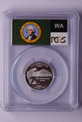 萬福古錢幣收藏家（可議價）小迷評級幣2007年美國華盛頓州紀念幣S版精制銀幣（PCGS PR69 D)