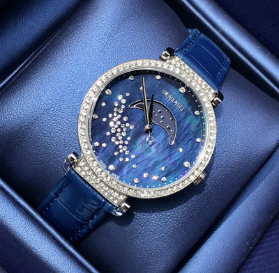 SWAROVSKI Passage Moon Phase 藍色珍珠貝母錶盤 藍色皮革錶帶 月相 女士 石英手錶 5613320 施華洛世奇腕錶