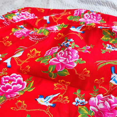 布料東北大花布老式被子純棉被套布料被面大紅牡丹傳統包邊棉被結婚用先詢庫存