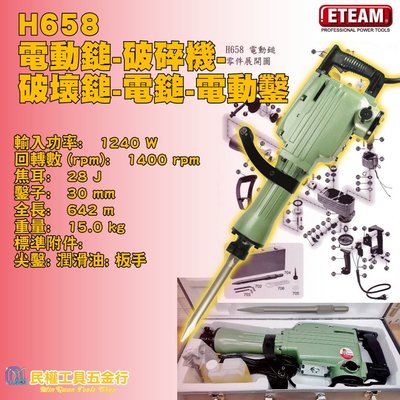 【民權工具五金行】ETEAM H658 電動鎚-破碎機-破壞鎚-電鎚-電動鑿