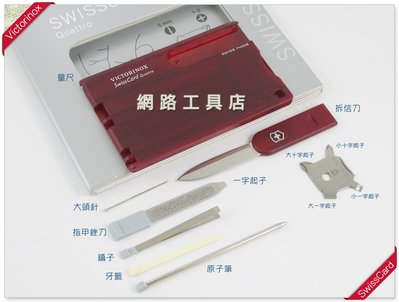 網路工具店『VICTORINOX維氏 13用名片型瑞士卡-透明紅色』(0.7200.T)