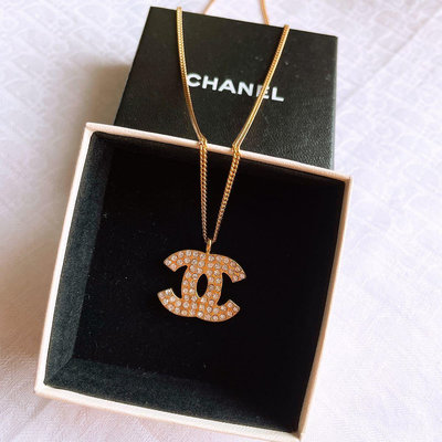 Chanel vintage香奈兒復古金色水鑽cc標誌項鍊