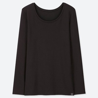 日本帶回UNIQLO女裝HEATTECH EXTRA WARM極暖 圓領T恤(長袖)(刷毛)/黑M