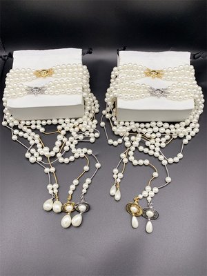 【熱賣精選】Vivienne Westwood 金色銀色三層不對稱珍珠項鏈