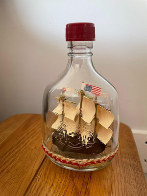 手工玻璃瓶， 瓶中船  漂流瓶，工藝品擺件，帆的材質是皮，底282