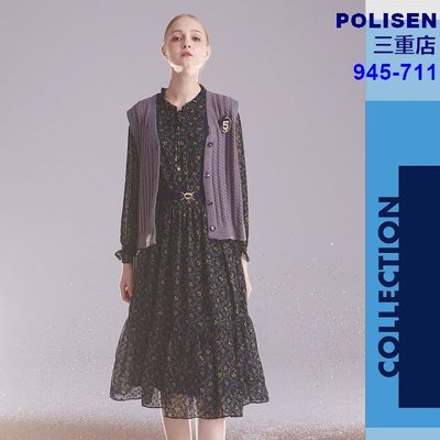 POLISEN聖路加設計師服飾(945-711)領綁帶腰鬆緊造型雪紡洋裝原價4690元特價938元