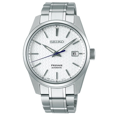 《SEIKO》精工 Presage 菱格立體面 SPB165J1 鋼錶帶機械男錶 6R35-00V0S 白