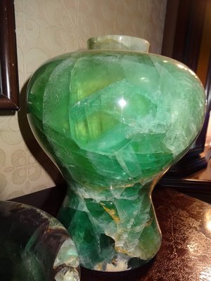 [御寶閣] 古董 文物 藝品 字畫 化石~大型冷翡翠聚寶瓶 冷翡翠 聚寶瓶 螢石 花瓶