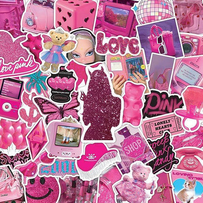 100張芭比粉小物件貼紙ins少女心高顏值創意裝飾手賬手機防水貼紙