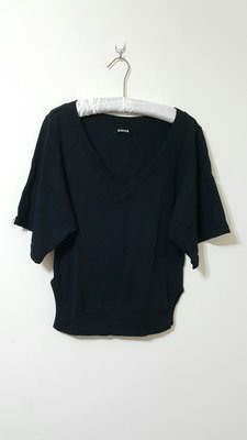 日本品牌 Zucca 黑色 V領 質感 簡約 短袖 純棉 上衣 20171224-9