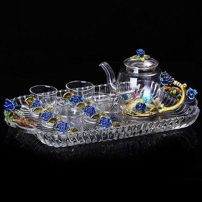 創意琺瑯彩功夫茶杯茶壺套裝家用品茗杯歐式茶具耐熱玻璃杯子水壺