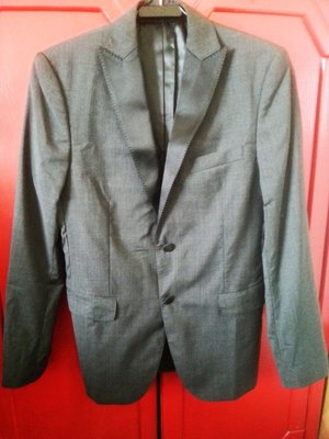 【ZARA】鐵灰黑細格紋羊毛(100%)西裝外套 48號