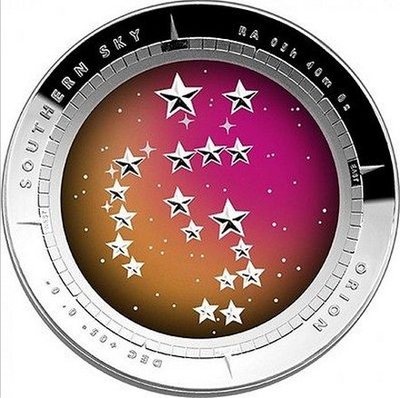 【海寧潮現貨】澳大利亞2014年南天星空系列三獵戶座凹形彩色銀幣