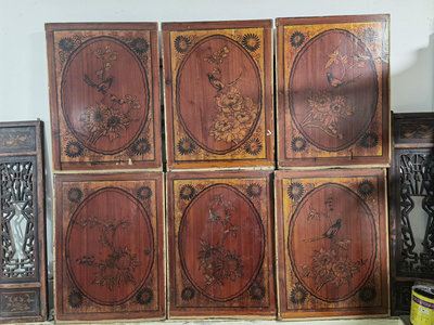 【二手】 木板畫民俗老物件民宿茶館客棧裝飾六片，品相如圖1266 木雕 花板 佛像【櫻子古玩】