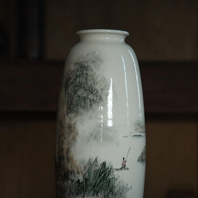 「上層窯」鶯歌製造 劉鳳祥(安之) 作品  鄉居 彩繪花瓶 瓷器 A2-07