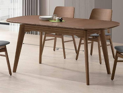 【生活家傢俱】HT-163-2：胡桃色伸縮式實木餐桌【台中家具】會議桌 實木桌 工作桌 北歐風 橡膠木