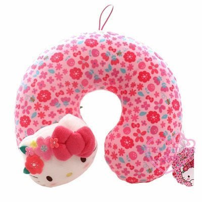 ♥小花凱蒂日本精品♥Hello Kitty 花圈造型頸枕96303207