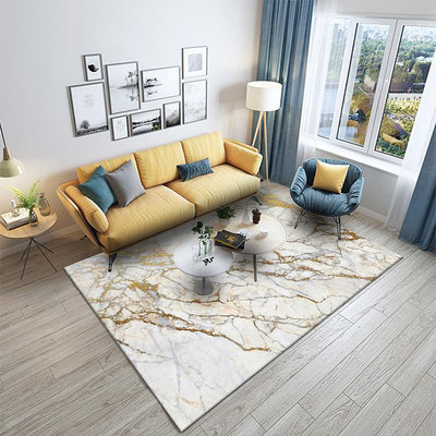 跨境一件代發時尚歐美仿白色金色大理石臥室客廳廚房地墊地毯