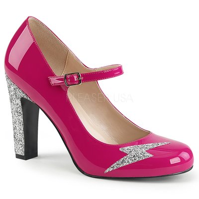 Shoes InStyle《四吋》美國品牌 PINK LABEL 原廠正品漆皮閃電金蔥粗跟包鞋 有大尺碼 出清『紫紅色』