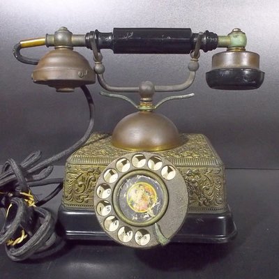 [銀九藝] 早期 銅器銅雕 轉盤式 古董電話 功能正常 聲音響亮