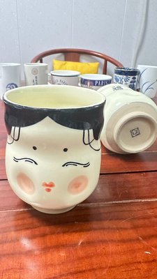 日本美濃燒阿多福主人杯陶杯茶杯燒酒杯壽司汁杯罐，飯前料理用具