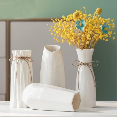 熱賣 現貨~白色簡約陶瓷花瓶水養北歐現代創意家居客廳餐廳干花插